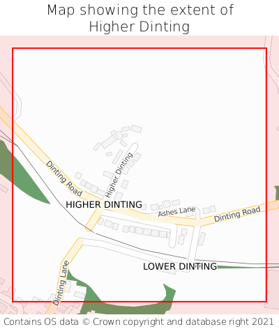 Map showing extent of Higher Dinting as bounding box