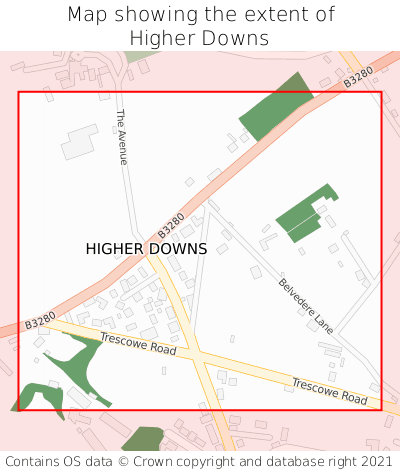 Map showing extent of Higher Downs as bounding box