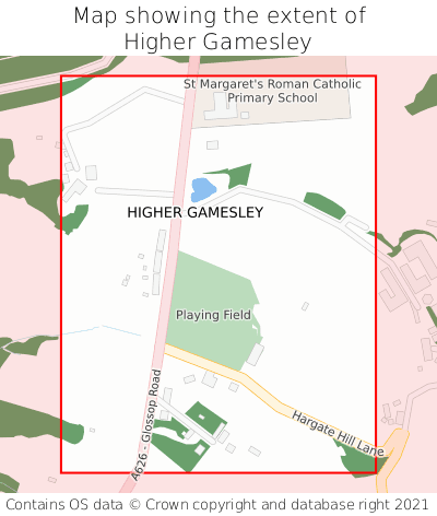 Map showing extent of Higher Gamesley as bounding box