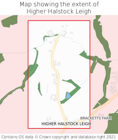 Map showing extent of Higher Halstock Leigh as bounding box