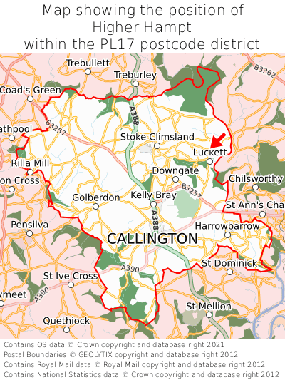 Map showing location of Higher Hampt within PL17