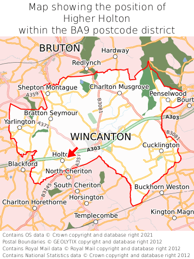Map showing location of Higher Holton within BA9