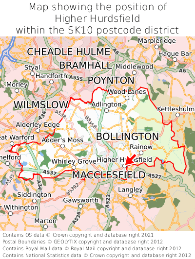 Map showing location of Higher Hurdsfield within SK10