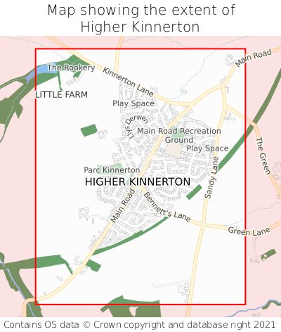 Map showing extent of Higher Kinnerton as bounding box