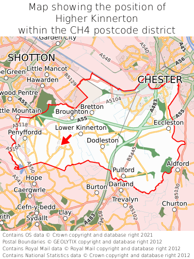 Map showing location of Higher Kinnerton within CH4