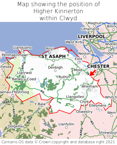 Map showing location of Higher Kinnerton within Clwyd