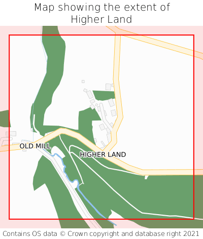 Map showing extent of Higher Land as bounding box