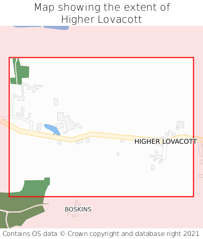 Map showing extent of Higher Lovacott as bounding box