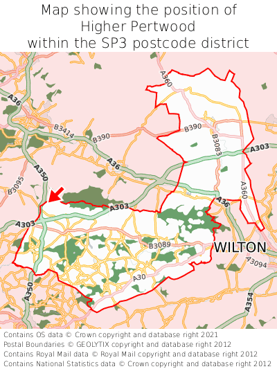 Map showing location of Higher Pertwood within SP3