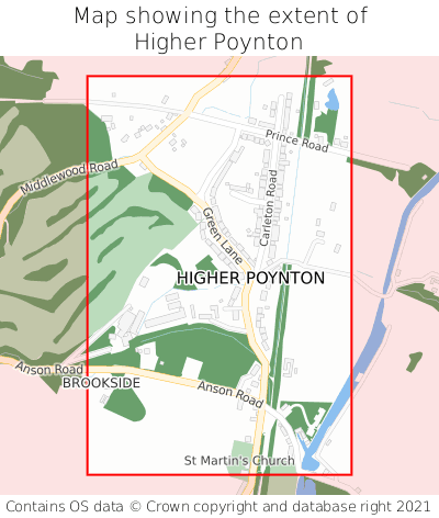 Map showing extent of Higher Poynton as bounding box