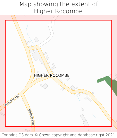 Map showing extent of Higher Rocombe as bounding box