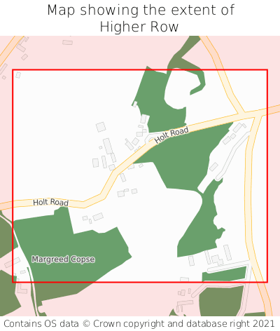 Map showing extent of Higher Row as bounding box