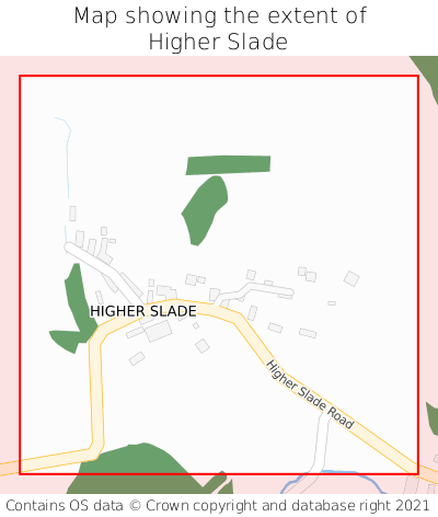 Map showing extent of Higher Slade as bounding box