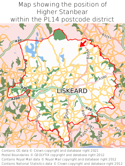 Map showing location of Higher Stanbear within PL14