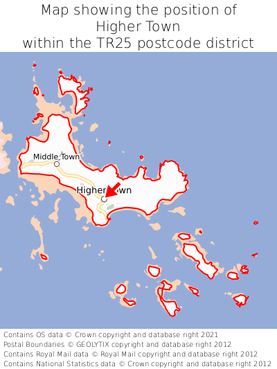 Map showing location of Higher Town within TR25