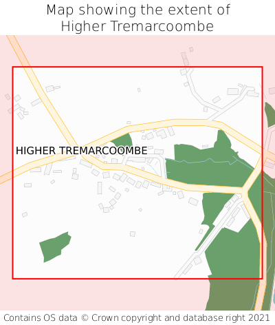 Map showing extent of Higher Tremarcoombe as bounding box