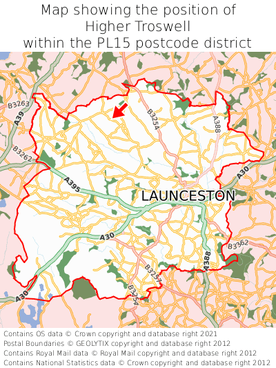 Map showing location of Higher Troswell within PL15