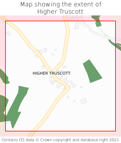 Map showing extent of Higher Truscott as bounding box
