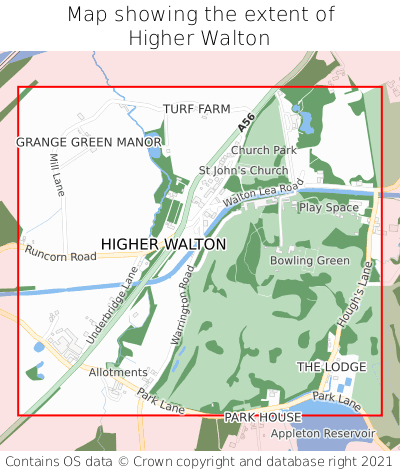 Map showing extent of Higher Walton as bounding box