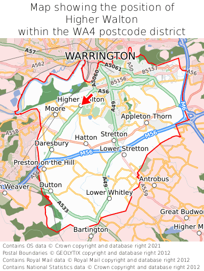 Map showing location of Higher Walton within WA4