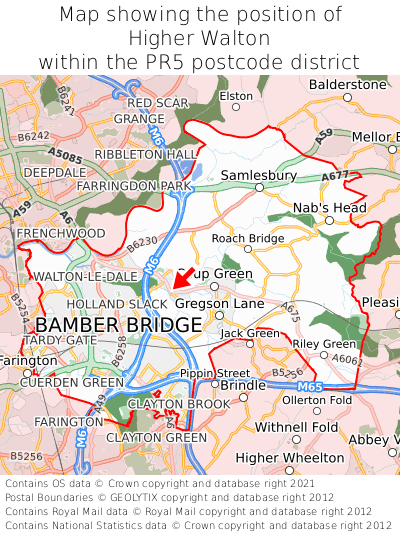 Map showing location of Higher Walton within PR5