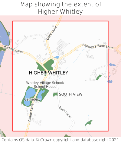 Map showing extent of Higher Whitley as bounding box
