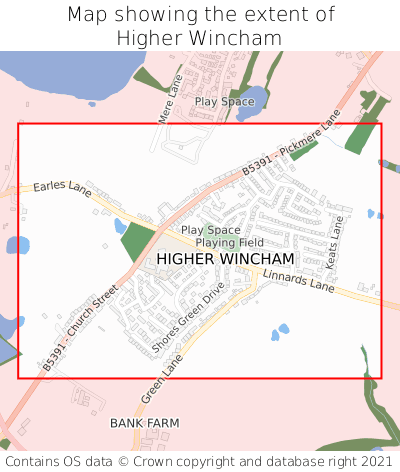 Map showing extent of Higher Wincham as bounding box