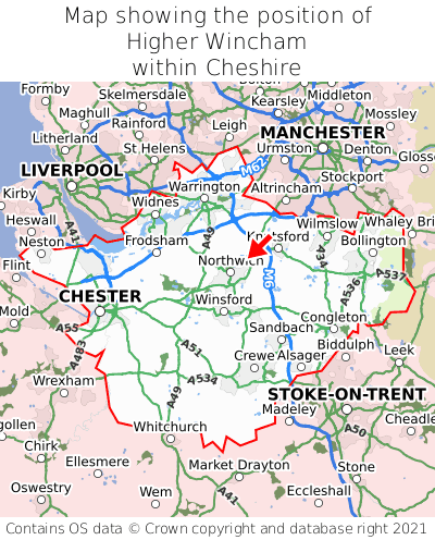 Map showing location of Higher Wincham within Cheshire
