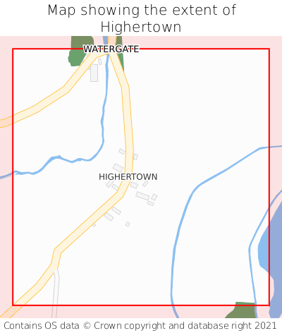 Map showing extent of Highertown as bounding box