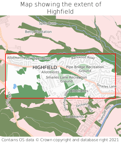 Map showing extent of Highfield as bounding box