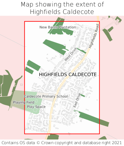 Map showing extent of Highfields Caldecote as bounding box