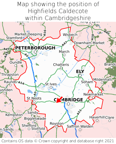 Map showing location of Highfields Caldecote within Cambridgeshire