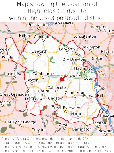Map showing location of Highfields Caldecote within CB23