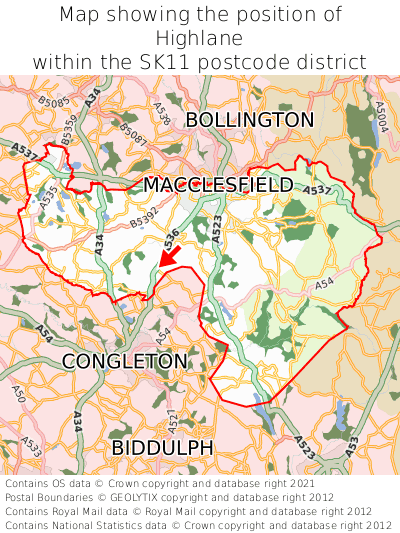 Map showing location of Highlane within SK11