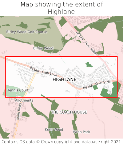 Map showing extent of Highlane as bounding box