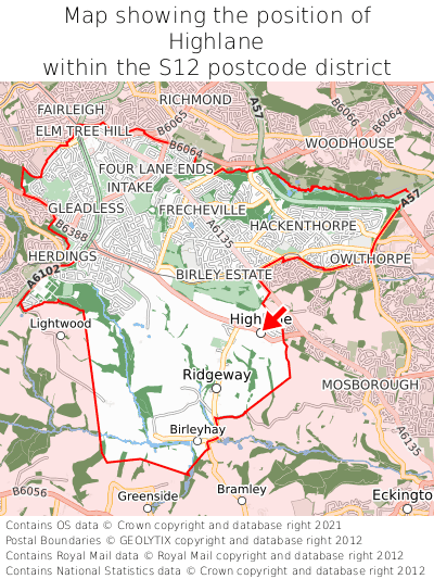 Map showing location of Highlane within S12