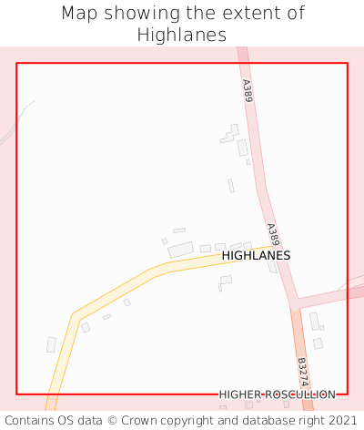 Map showing extent of Highlanes as bounding box