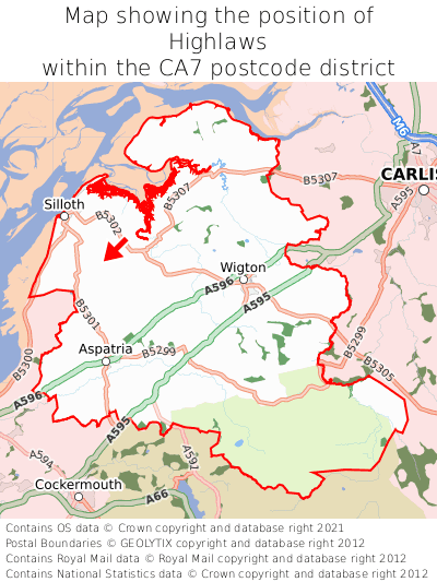 Map showing location of Highlaws within CA7