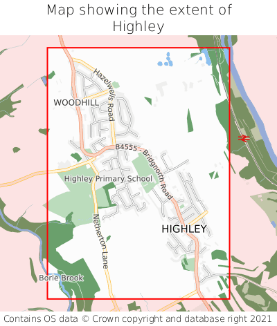 Map showing extent of Highley as bounding box