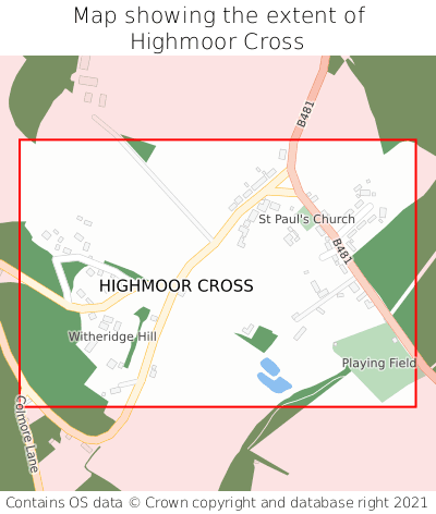 Map showing extent of Highmoor Cross as bounding box