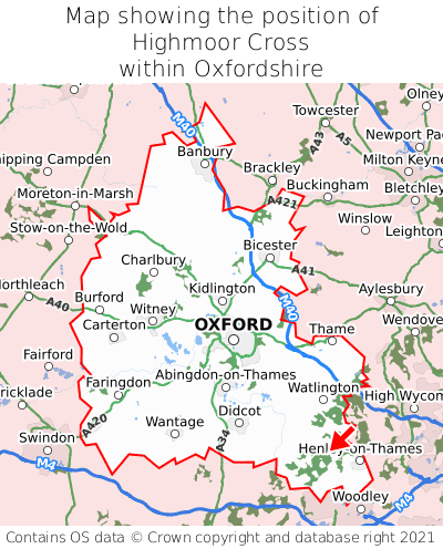 Map showing location of Highmoor Cross within Oxfordshire