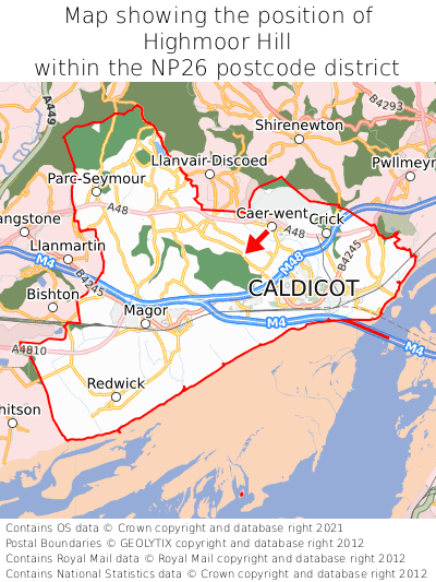 Map showing location of Highmoor Hill within NP26