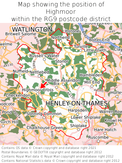 Map showing location of Highmoor within RG9