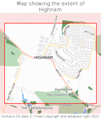 Map showing extent of Highnam as bounding box