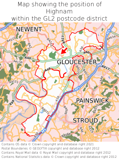 Map showing location of Highnam within GL2
