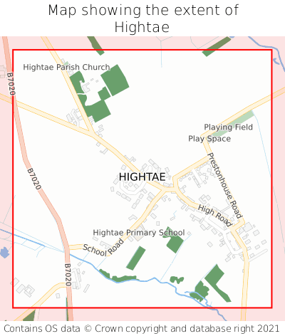 Map showing extent of Hightae as bounding box