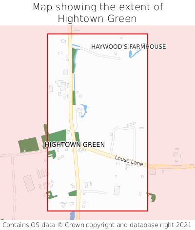 Map showing extent of Hightown Green as bounding box