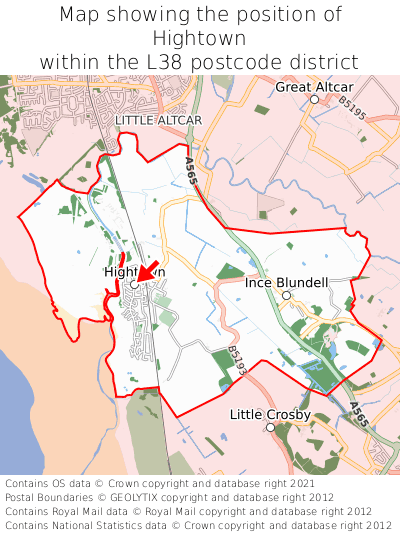 Map showing location of Hightown within L38