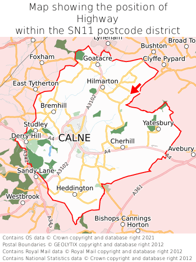 Map showing location of Highway within SN11