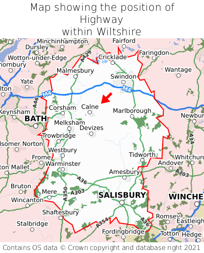 Map showing location of Highway within Wiltshire